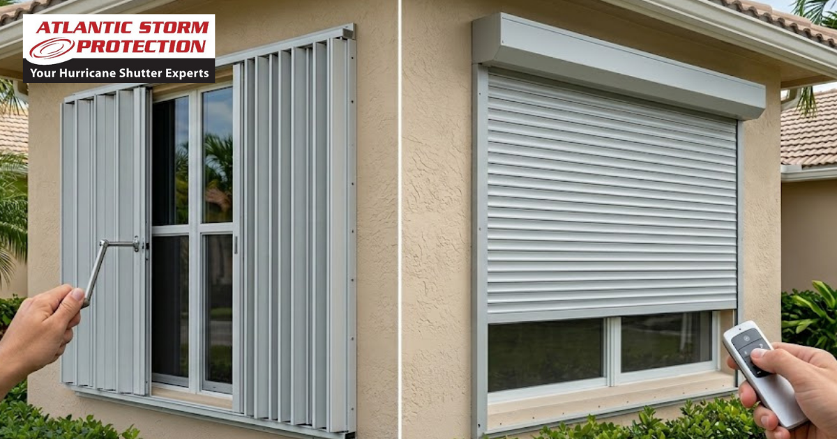 Learn more about accordion and roll-down shutters and choose which is best for your home